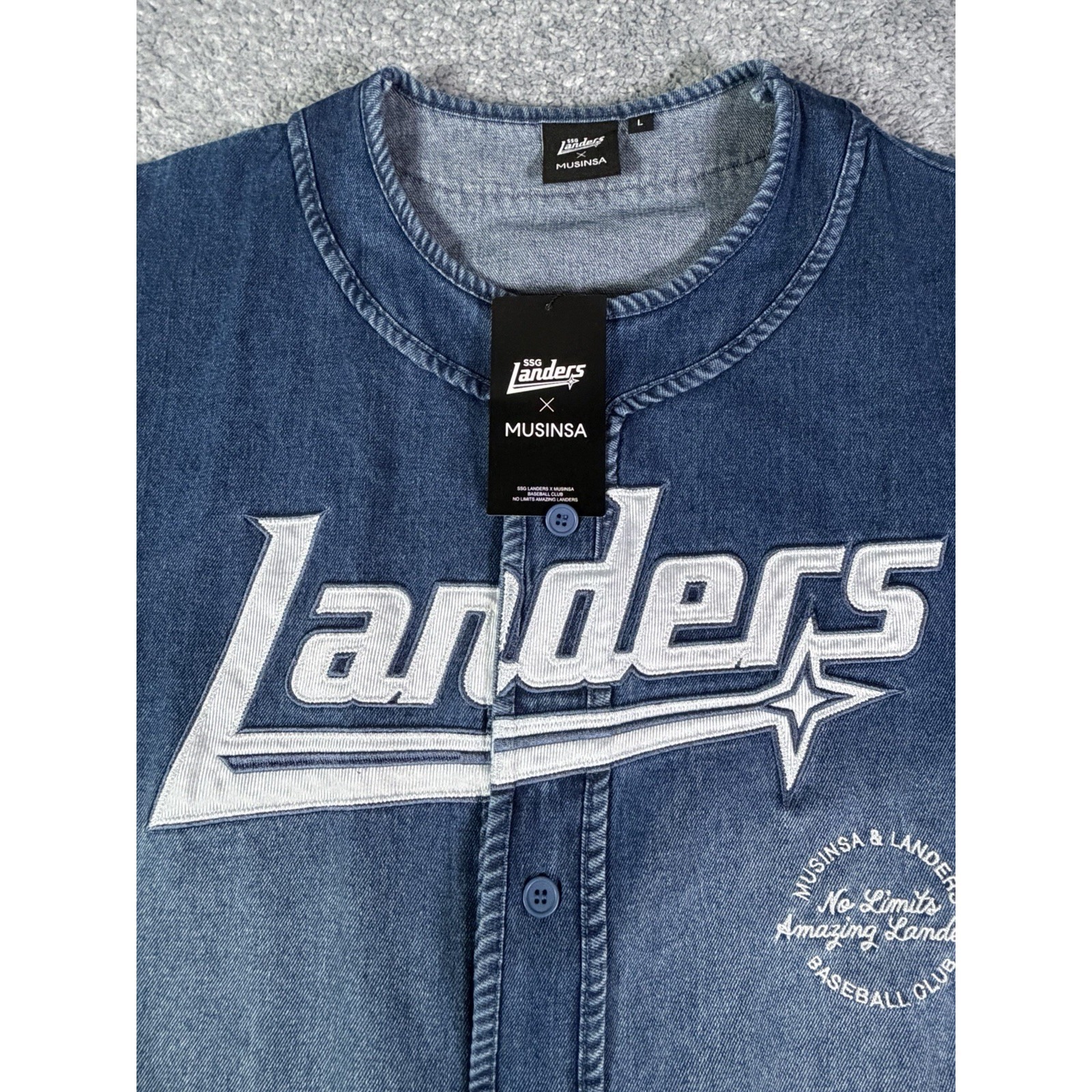 Ssg Landers X Musinsa 2024 Denim Baseball Jersey Size L Nwt Korean Kbo Official — image 4 of 8